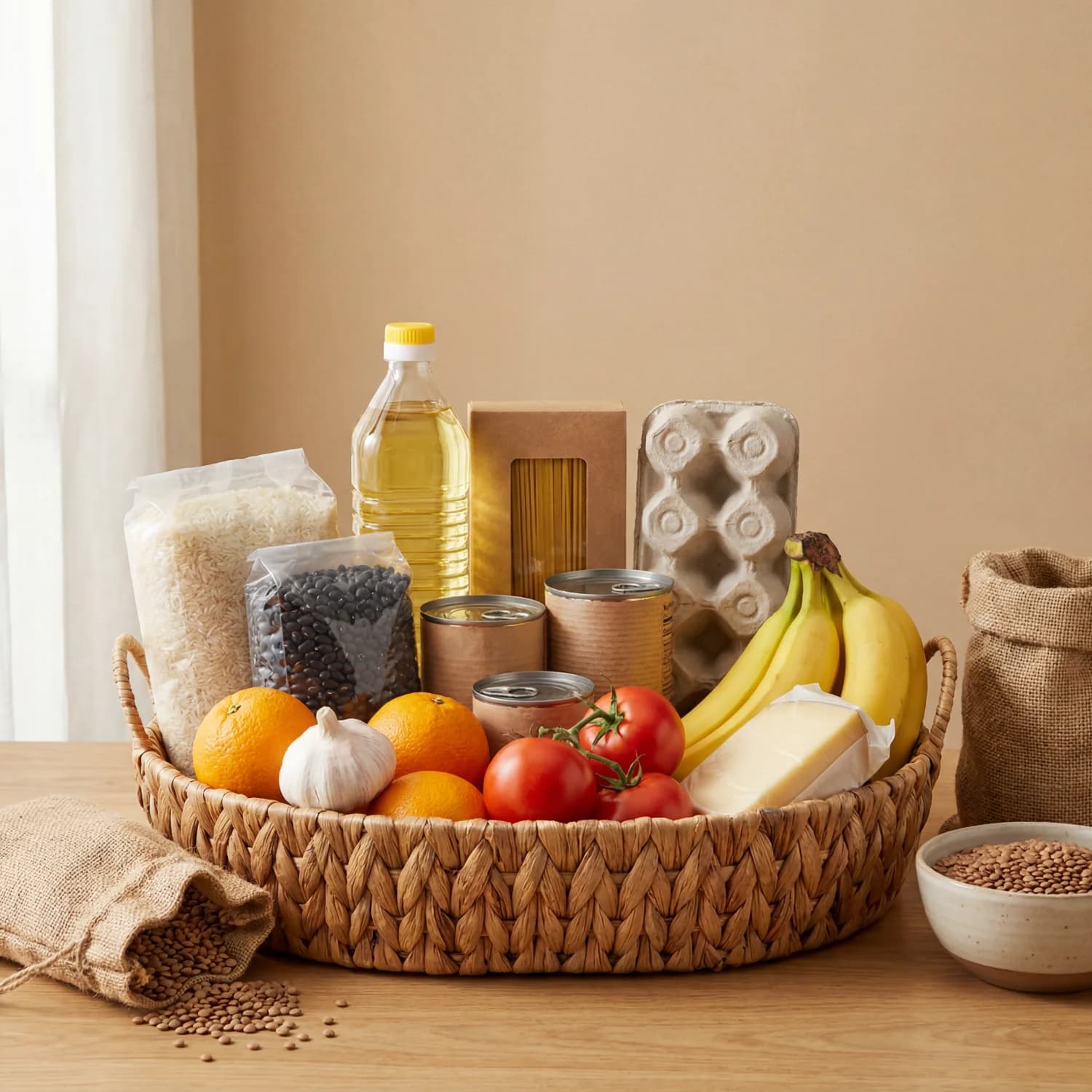 Canasta de mercado con alimentos básicos para enviar a Cuba