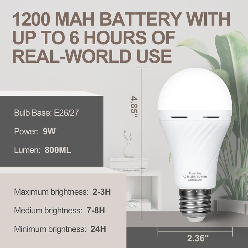 Bombillos LED Recargables de Emergencia 9W 120V, 4 Piezas - imagen 9