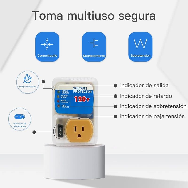 Pantalla digital del protector mostrando voltaje de entrada