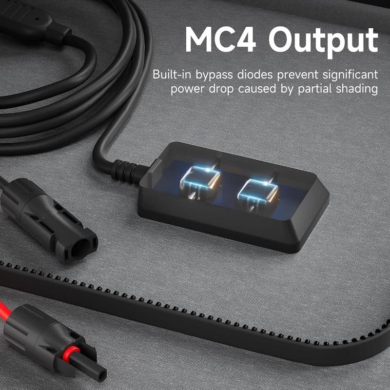 Cable con salida MC4 y diodos de derivación integrados para evitar caídas de energía por sombra parcial