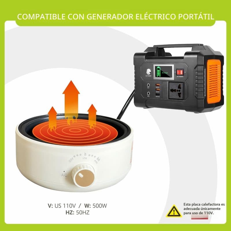 Ilustración de la placa eléctrica conectada a una estación de energía portátil