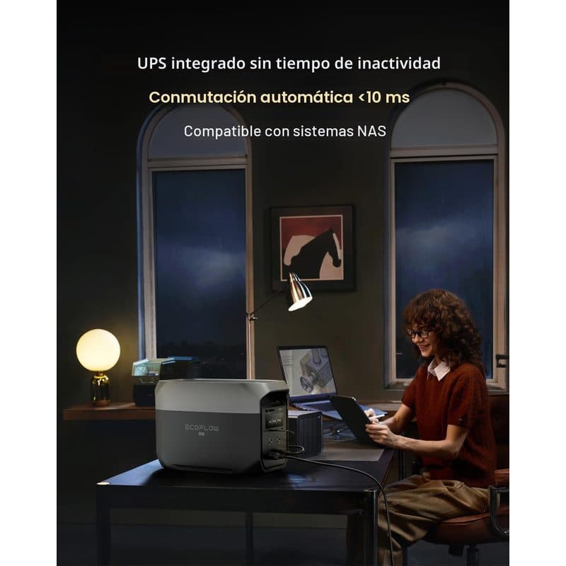 EcoFlow DELTA 3 Max conectada a un equipo de trabajo en una escena de respaldo