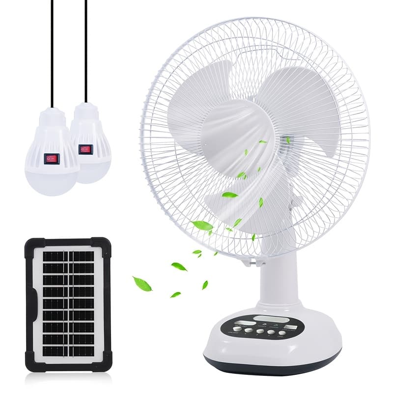 Ventilador solar portátil 12" con bombillas LED – Envío a Cuba