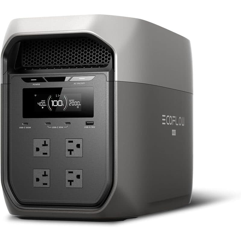 Estación de energía EcoFlow DELTA 3 Max 2048Wh vista frontal con cuatro tomas de CA