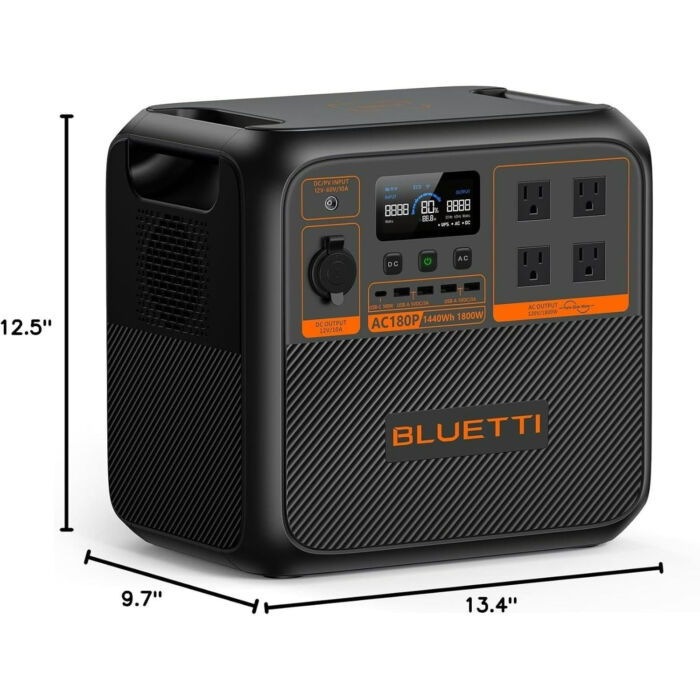 stación de Energía BLUETTI AC180P – 1440Wh, 1800W de Salida, Recarga Solar Rápida, Ideal para Apagones en Cuba - Imagen 2