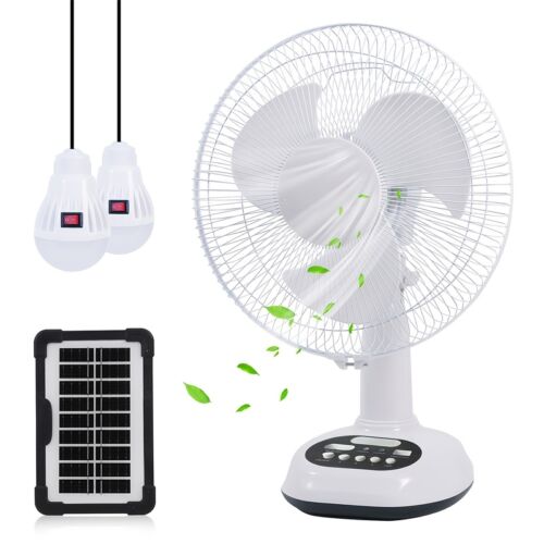 Ventilador solar portátil 12" con bombillas LED – Envío a Cuba - La Jabalina - Rápida y Segura.