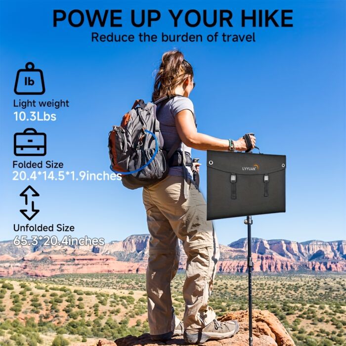 LVYUAN Panel Solar Plegable 120W / 300W – Monocristalino, Ultraligero, con Soporte Ajustable, Cargador Solar Portátil para Generadores, Camping y Apagones - Imagen 10