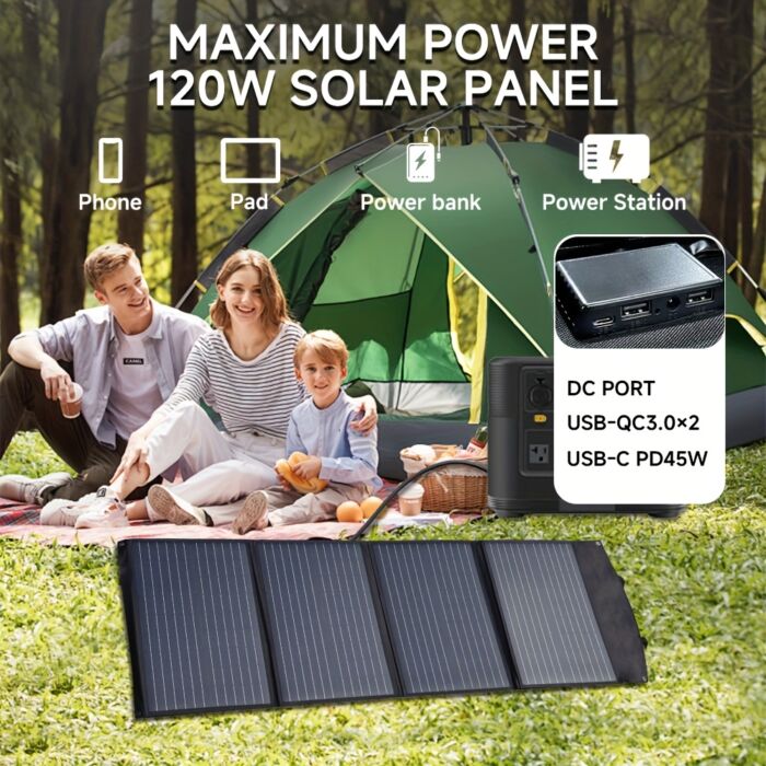 LVYUAN Panel Solar Plegable 120W / 300W – Monocristalino, Ultraligero, con Soporte Ajustable, Cargador Solar Portátil para Generadores, Camping y Apagones - Imagen 9