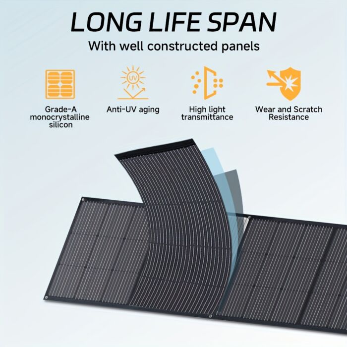 LVYUAN Panel Solar Plegable 120W / 300W – Monocristalino, Ultraligero, con Soporte Ajustable, Cargador Solar Portátil para Generadores, Camping y Apagones - Imagen 6
