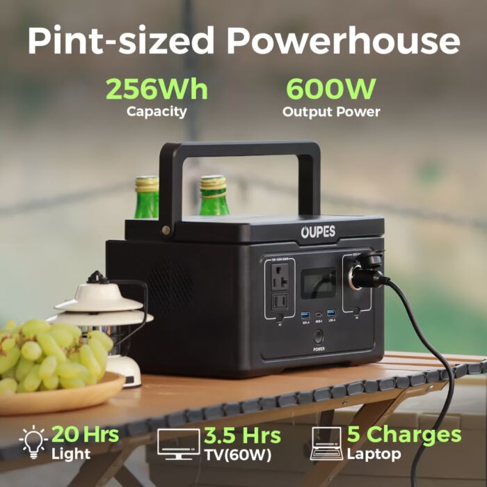 OUPES Exodus 600 – Estación de Energía Portátil 600W, Batería LiFePO4, Recarga Rápida 256Wh para Apagones, Camping o Emergencias - Imagen 8