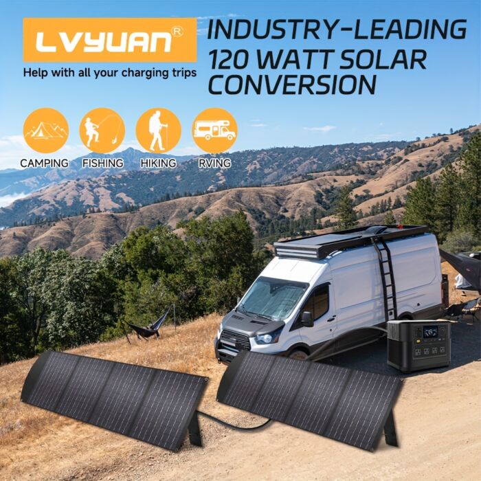 LVYUAN Panel Solar Plegable 120W / 300W – Monocristalino, Ultraligero, con Soporte Ajustable, Cargador Solar Portátil para Generadores, Camping y Apagones - Imagen 7