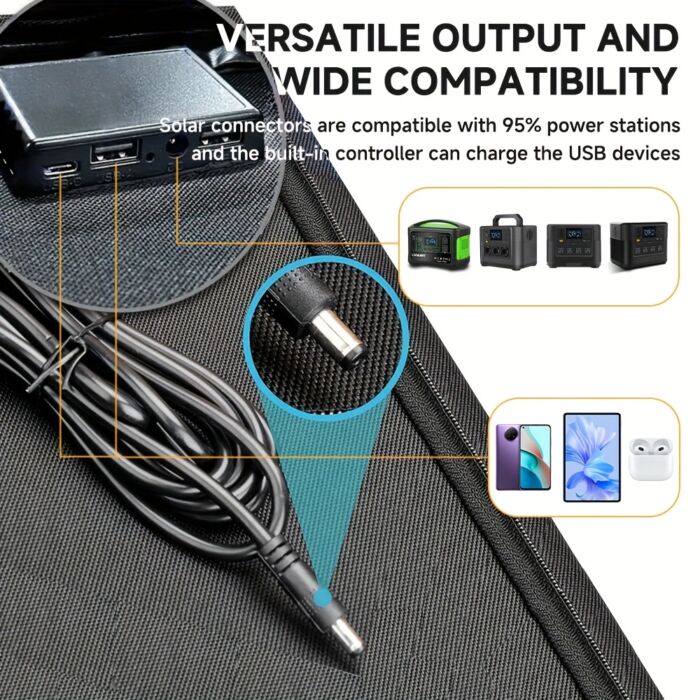 LVYUAN Panel Solar Plegable 120W / 300W – Monocristalino, Ultraligero, con Soporte Ajustable, Cargador Solar Portátil para Generadores, Camping y Apagones - Imagen 11