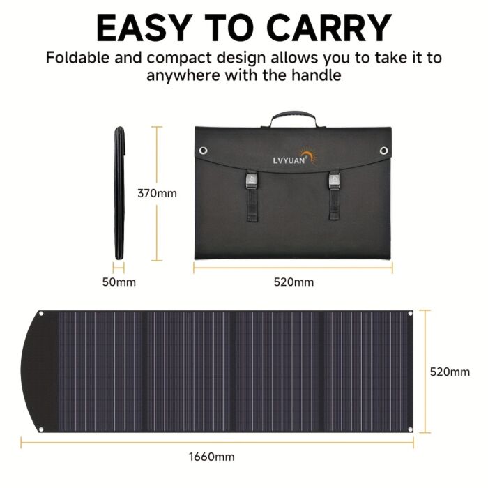LVYUAN Panel Solar Plegable 120W / 300W – Monocristalino, Ultraligero, con Soporte Ajustable, Cargador Solar Portátil para Generadores, Camping y Apagones - Imagen 4