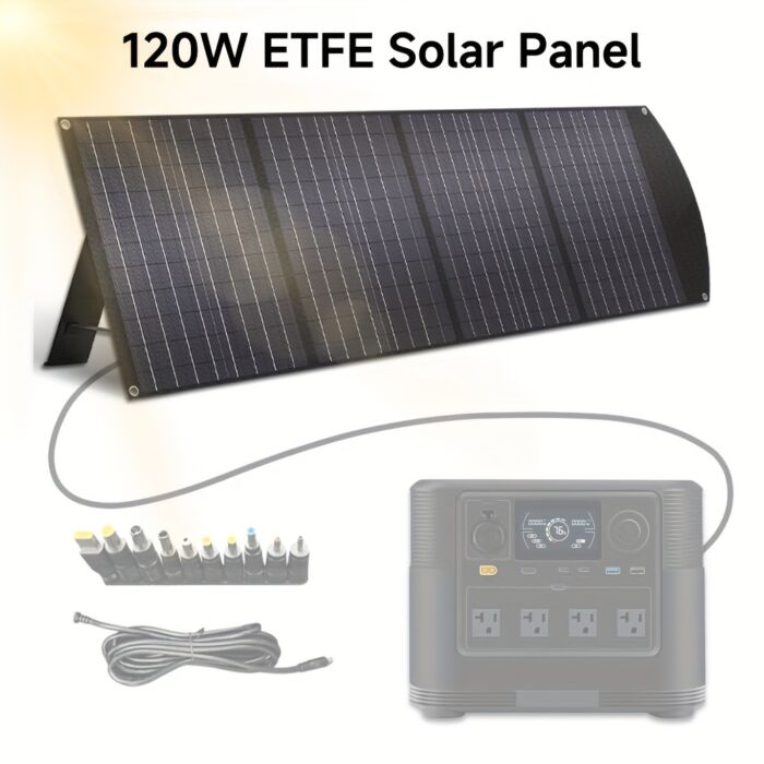 LVYUAN Panel Solar Plegable 120W / 300W – Monocristalino, Ultraligero, con Soporte Ajustable, Cargador Solar Portátil para Generadores, Camping y Apagones - Imagen 3