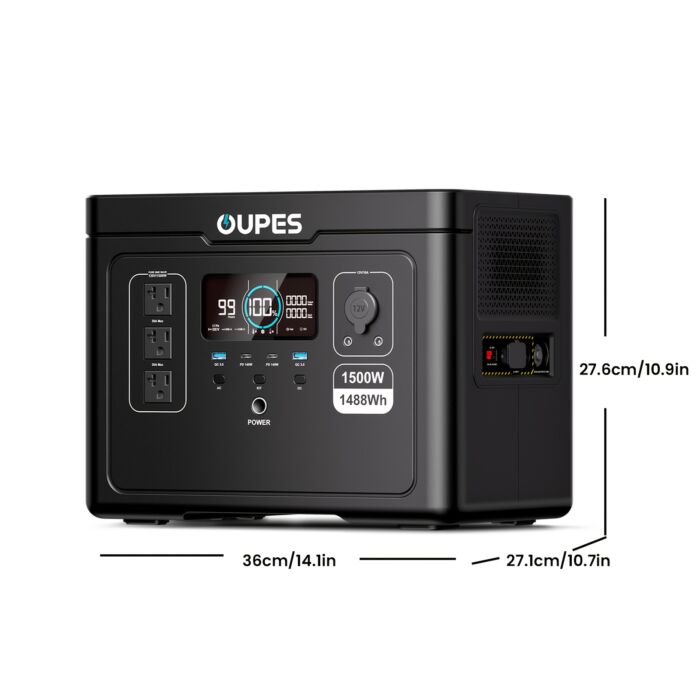 OUPES Exodus 1500 – Generador Solar Portátil 1500W (3600W Pico), 1488Wh con Batería LiFePO4, Recarga Solar para Apagones y Camping - Imagen 2
